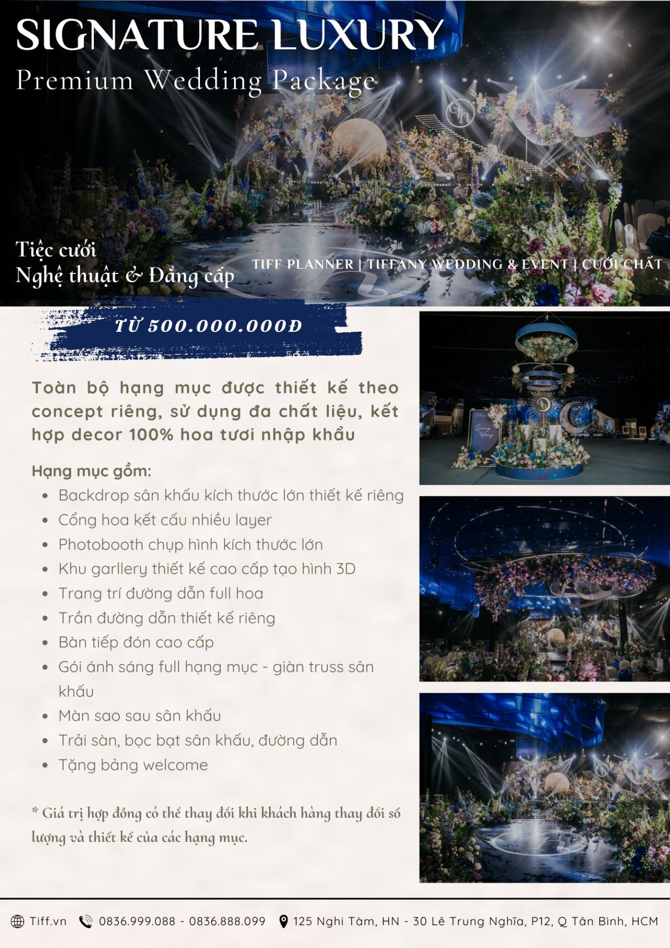 Bảng giá gói dịch vụ trang trí Signature Luxury Wedding của TIFF (Ảnh: Tiff.vn)