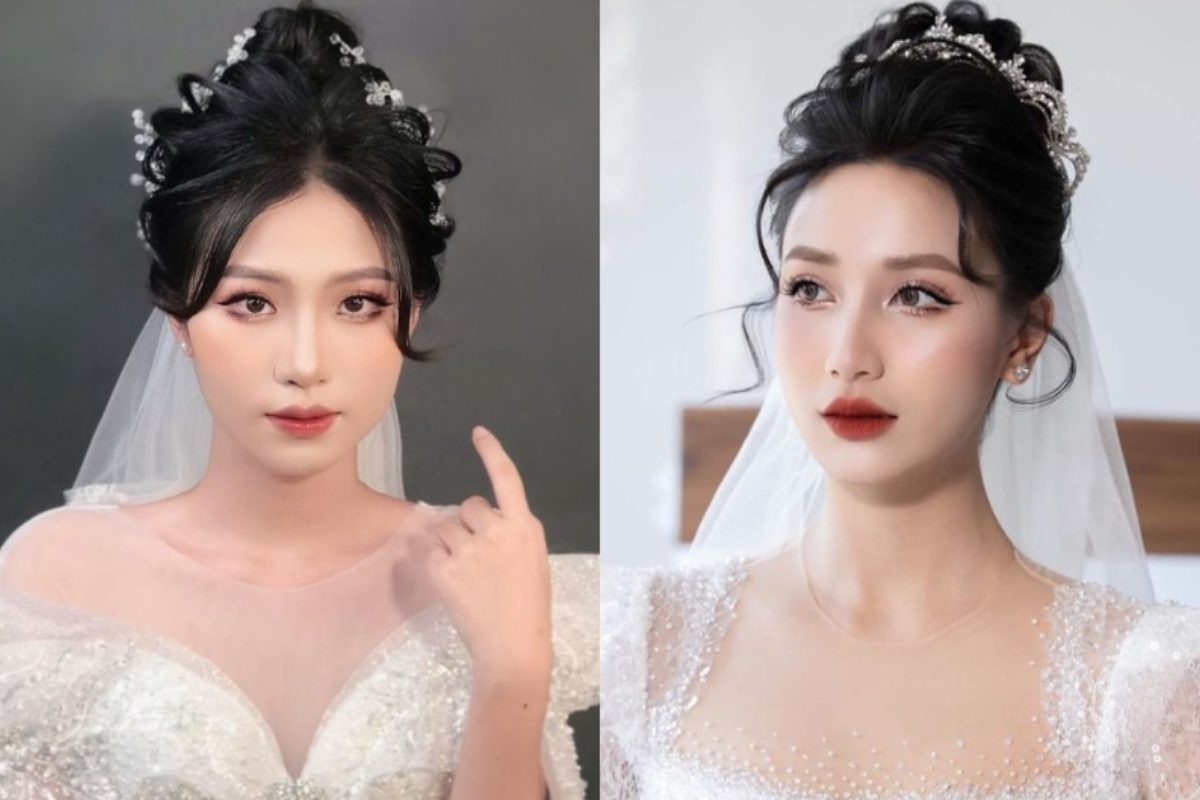 Tóc búi cao cho cô dâu mặt tròn (Ảnh: sưu tầm)