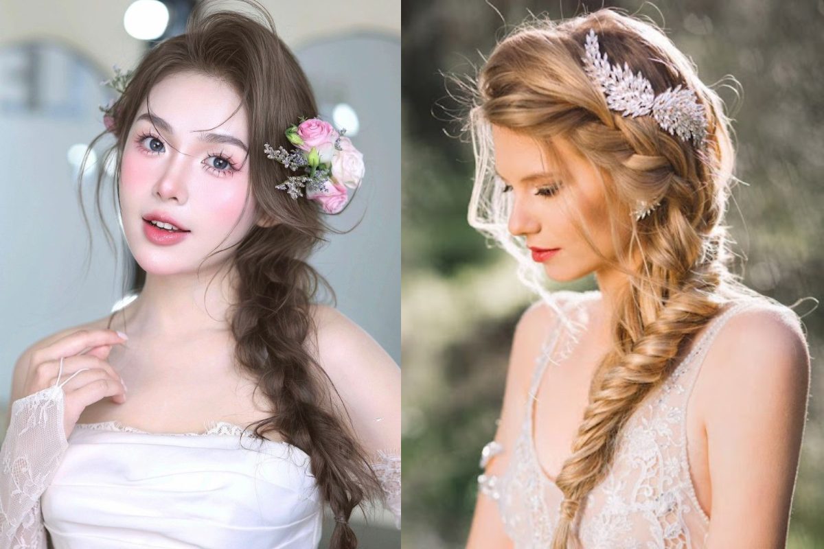 Tóc tết lệch cho cô dâu (Ảnh: sưu tầm)