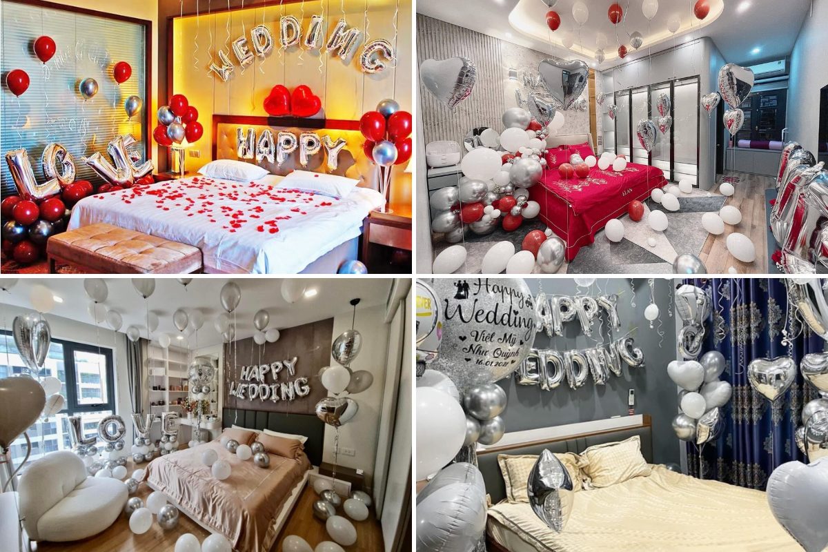 Ý tưởng trang trí hoa phòng cưới hiện đại, tối giãn (Ảnh: sưu tầm)