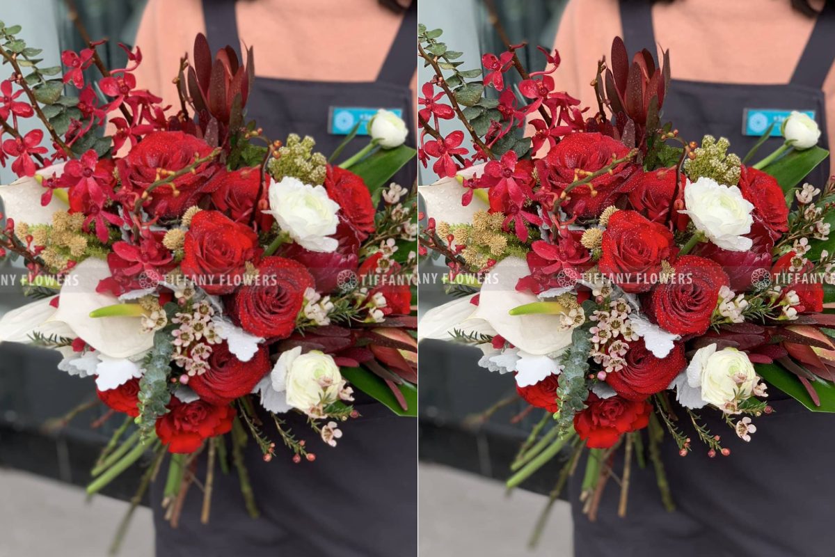 Bó hoa cưới Bohemian phối màu đỏ trắng hồng. (Ảnh: Sưu tầm) 