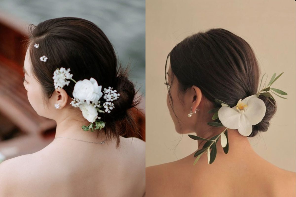 Hoa tươi cài tóc cô dâu giúp tôn lên vẻ nữ tính và thanh lịch trong ngày trọng đại. (Ảnh: Sưu tầm)