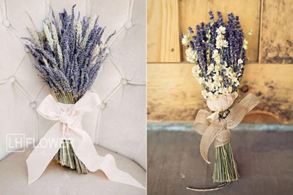 Bó hoa cưới kết hợp hoa khô lavender độc đáo và đầy cảm xúc. (Ảnh: Sưu tầm) 