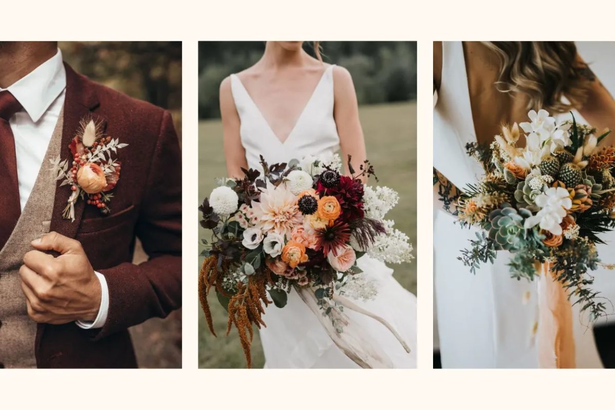 Bó hoa cưới Bohemian ấn tượng với phụ kiện lạ mắt, phù hợp concept du mục tự do. (Ảnh: Sưu tầm) 