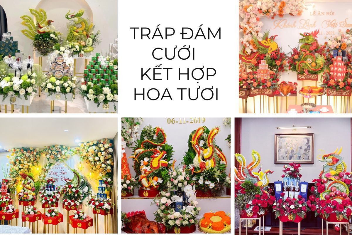 Tráp đám cưới kết hợp hoa tươi (Ảnh: sưu tầm)