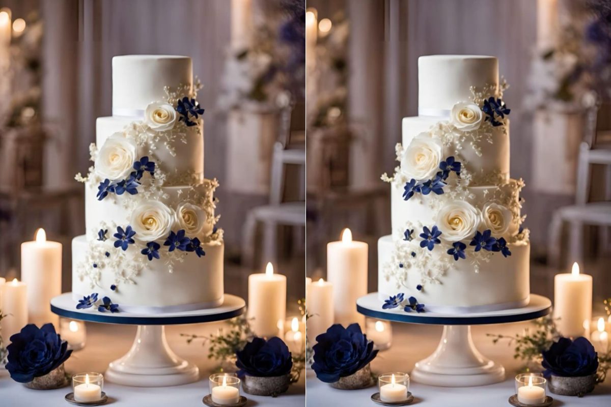 Bánh cưới kết hợp hoa trắng và navy tinh tế (Ảnh: Sưu tầm)