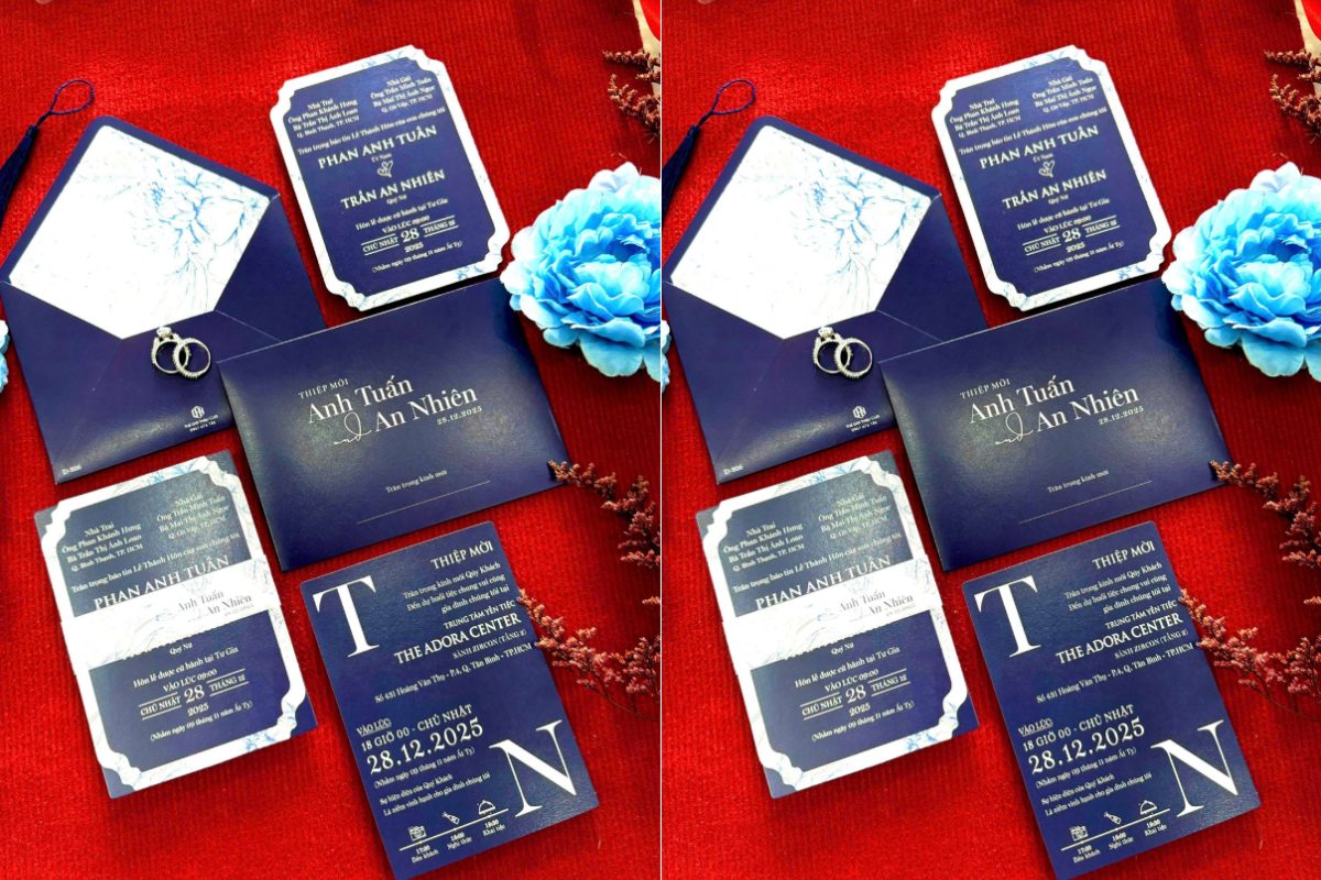 Bộ thiệp cưới navy kết hợp chữ trắng sang trọng (Ảnh: Sưu tầm)