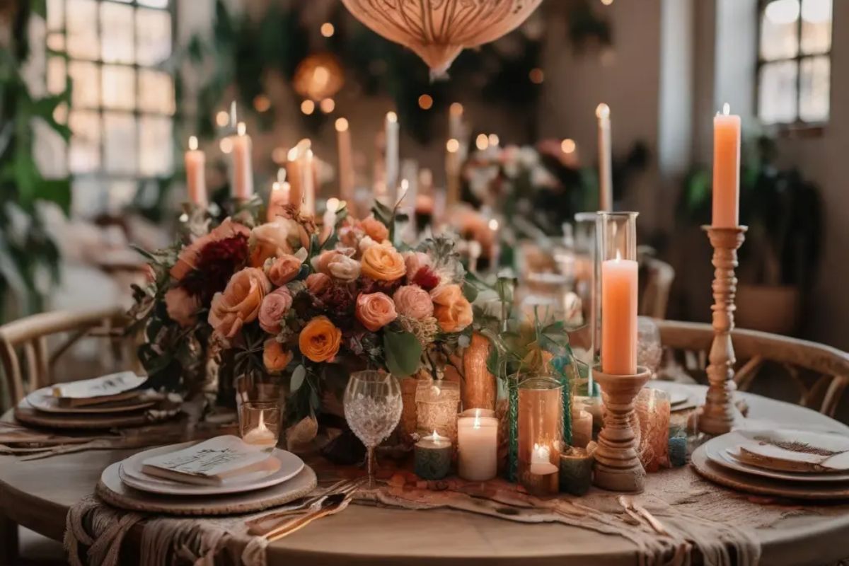 Ánh sáng từ nến nhiều tầng tạo không khí Boho ấm áp (Ảnh: Sưu tầm) 