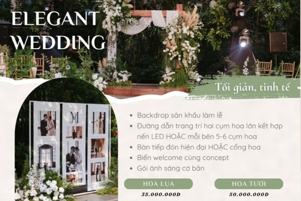 Gói dịch vụ trang trí tiệc cưới ngoài trời Elegant Wedding có chi phí từ 35.000.000 VNĐ. (ẢNH: TIFF.vn)