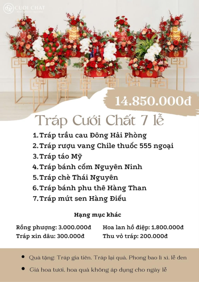 Lưu ý: Giá hoa tươi và hoa quả không áp dụng cho ngày lễ.