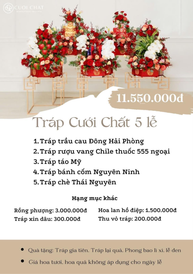 Lưu ý: Giá hoa tươi và hoa quả không áp dụng cho ngày lễ.