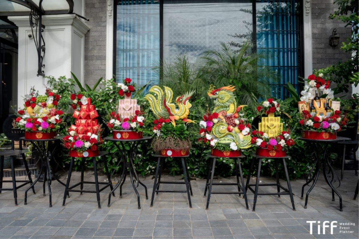 Lễ vật tráp ăn hỏi 7 tráp cho buổi lễ hỏi phong phú và ý nghĩa (Ảnh: TIFF.vn)  