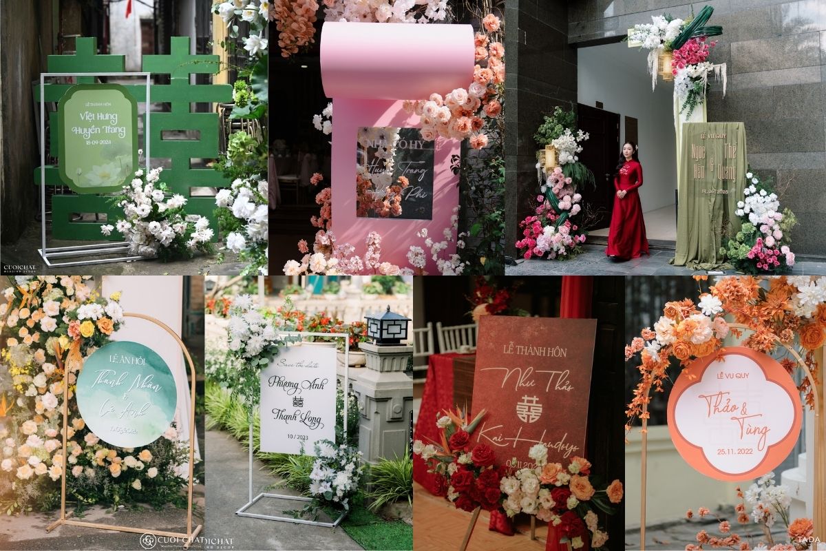 Bảng Welcome cưới tại tiệc cưới tư gia của cặp đôi do TIFF thi công (Ảnh: TIFF.vn)
