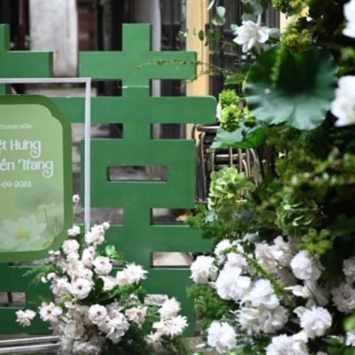 mẫu trang trí gia tiên tone trắng - xanh