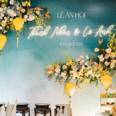 mẫu trang trí gia tiên tone vàng - xanh