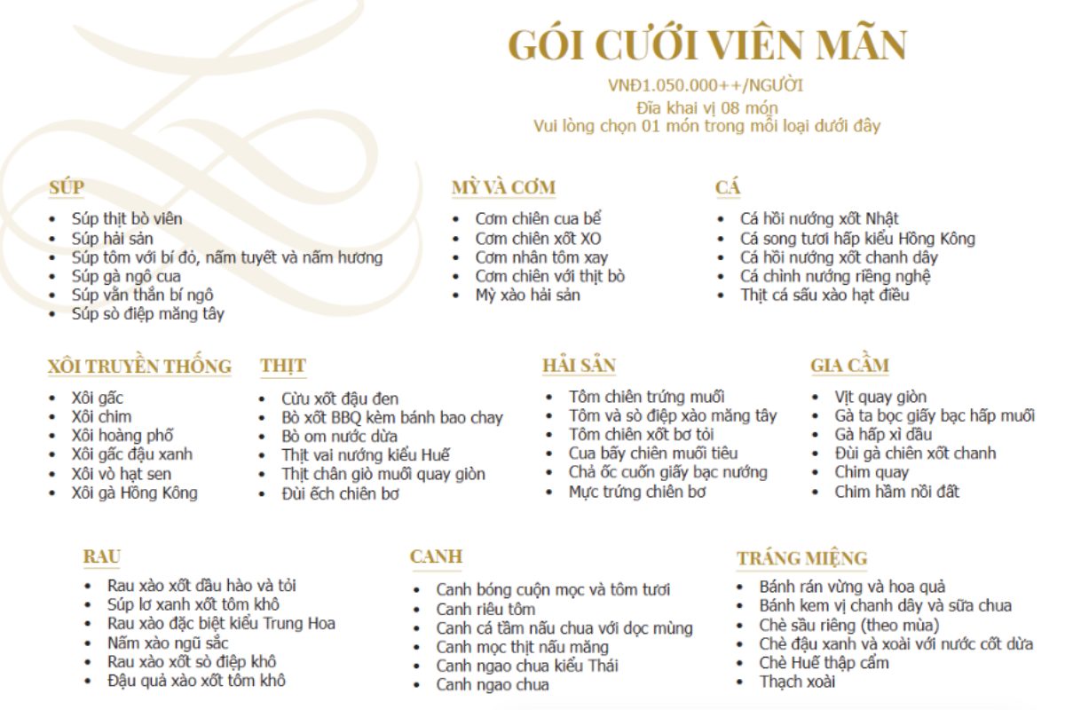 Chi tiết menu gói Viên Mãn. (Ảnh: TIFF.vn)