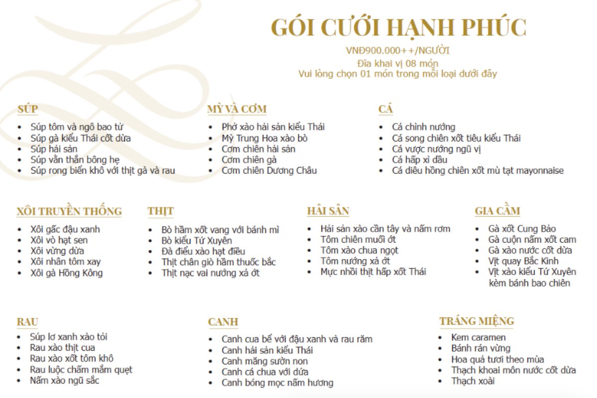 Chi tiết menu gói Hạnh Phúc. (Ảnh: TIFF.vn)
