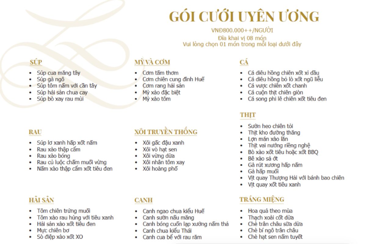 Chi tiết menu gói Uyên Ương. (Ảnh: TIFF.vn)