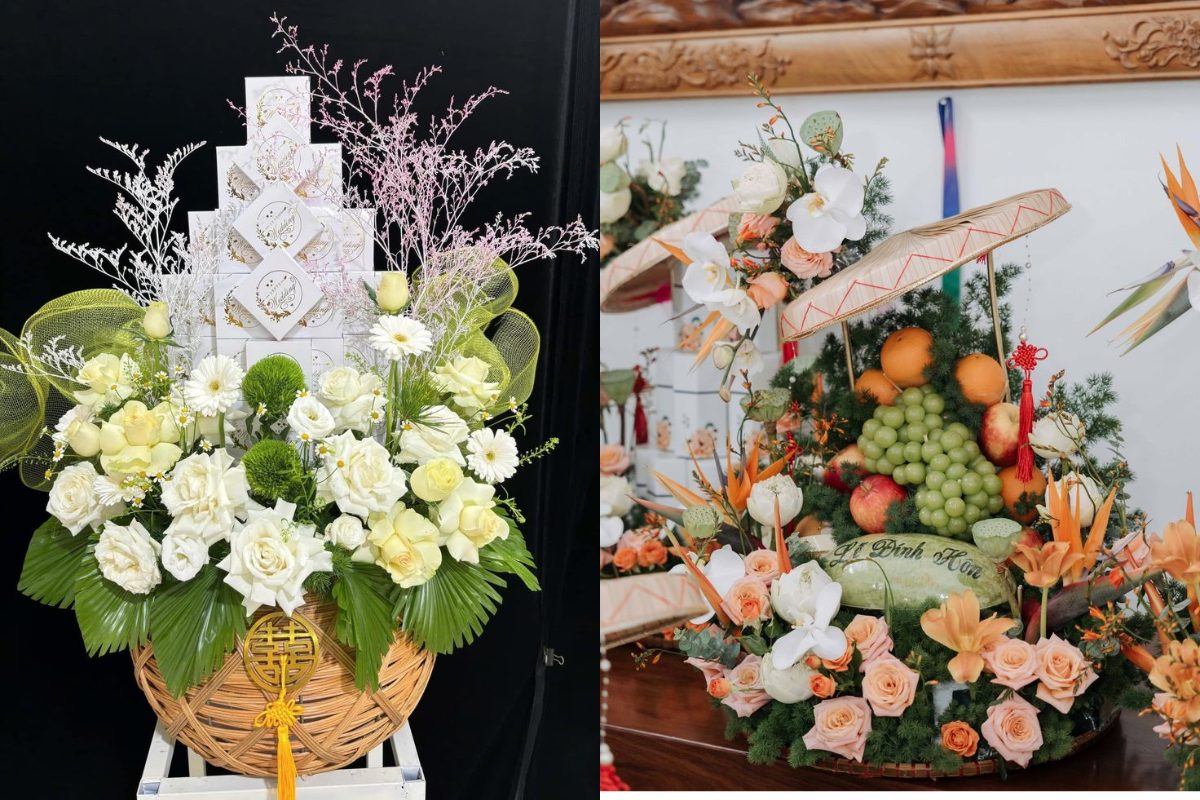 Tráp dạm ngõ đồng bộ với phong cách buổi lễ (Ảnh: sưu tầm)