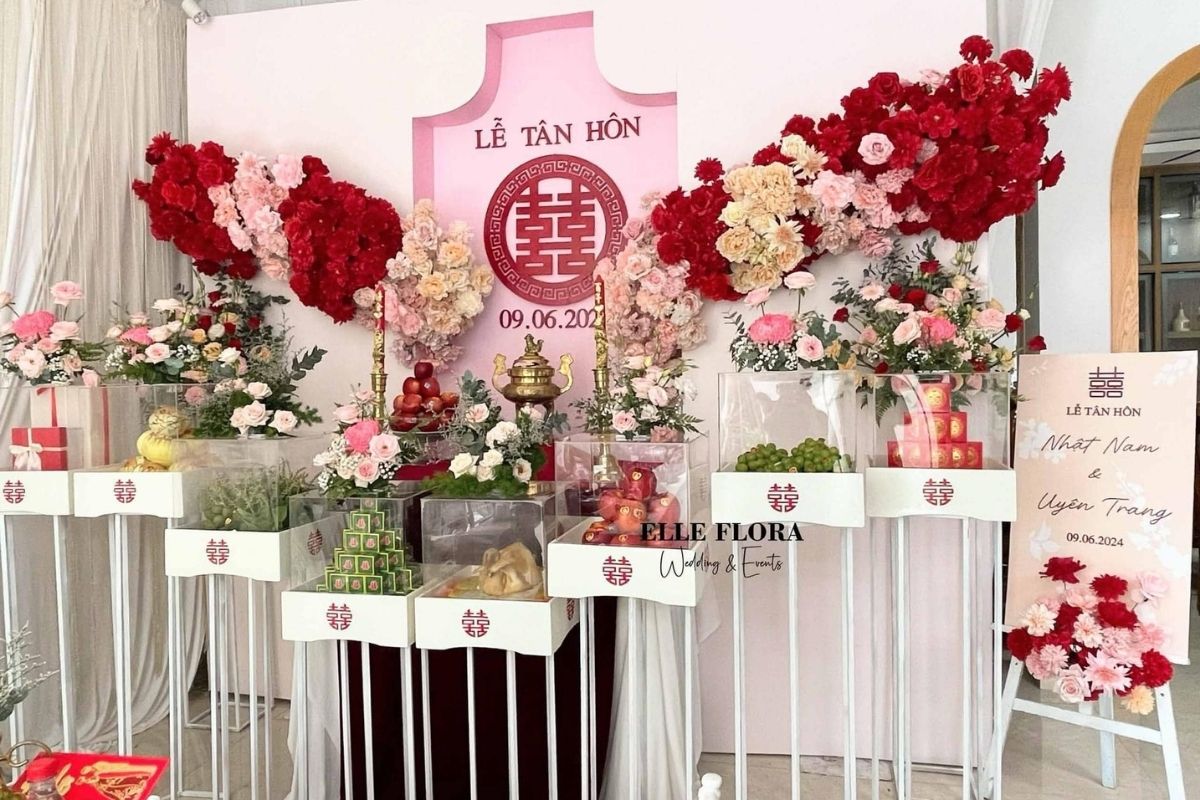 Tráp cưới hỏi hình thức mâm quả do Elle Flora Wedding & Event (Ảnh sưu tầm)