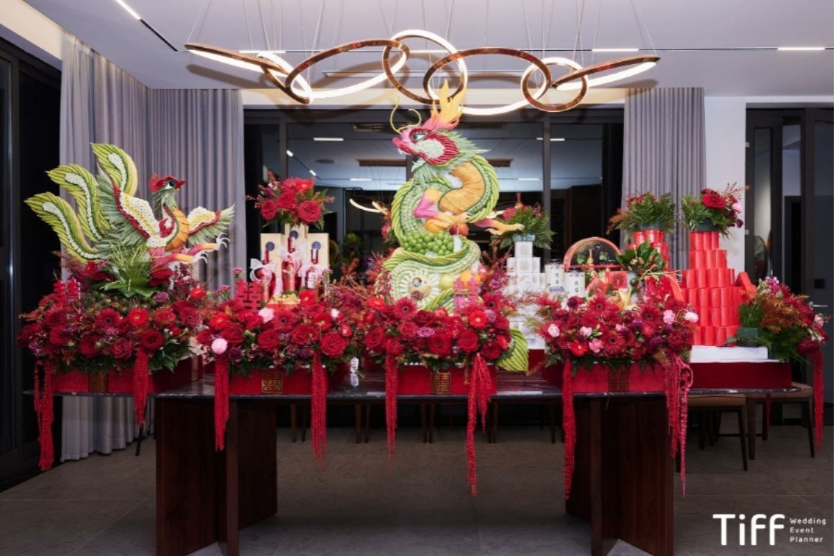 Mâm quả cưới truyền thống thể hiện sự tôn trọng nghi thức cưới hỏi của gia đình miền Nam. (Ảnh: TIFF.vn)