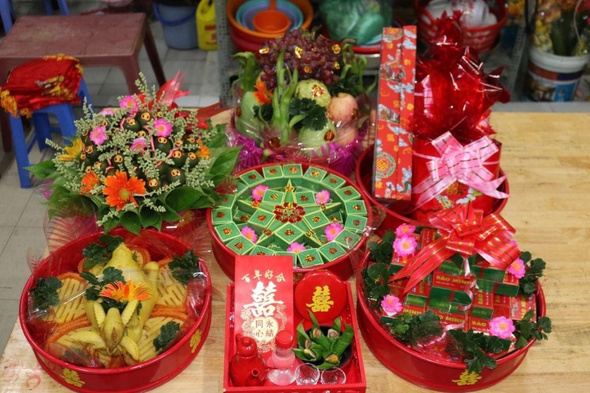 Mâm quả đám cưới miền Tây tươi mới, đồng bộ hai họ (Ảnh: Sưu tầm) 