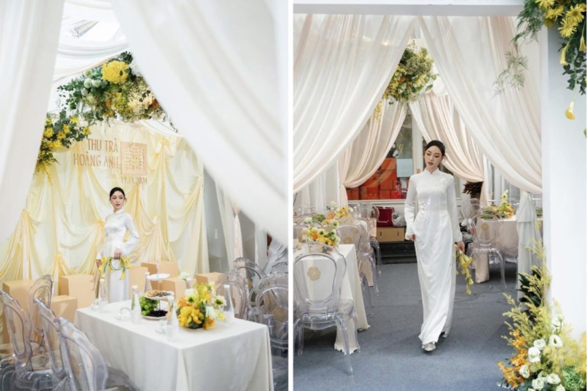 Không gian rạp cưới vàng trắng mềm mại và hoành tráng (Ảnh: Sưu tầm) 