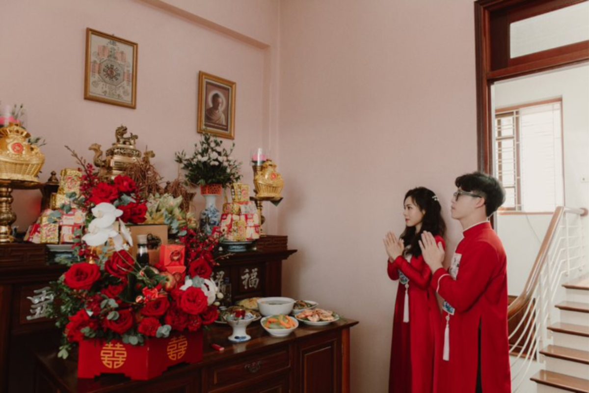 Mẫu mâm quả cưới miền Nam đầy đủ trầu cau và lễ vật. (Ảnh: TIFF.vn)