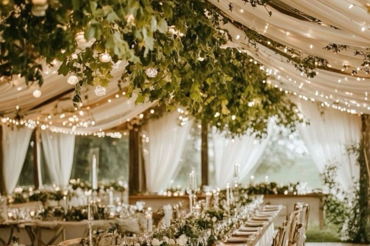 Mẫu rạp cưới rustic với gỗ, hoa tươi và không gian mộc mạc. (Ảnh: Sưu tầm) 