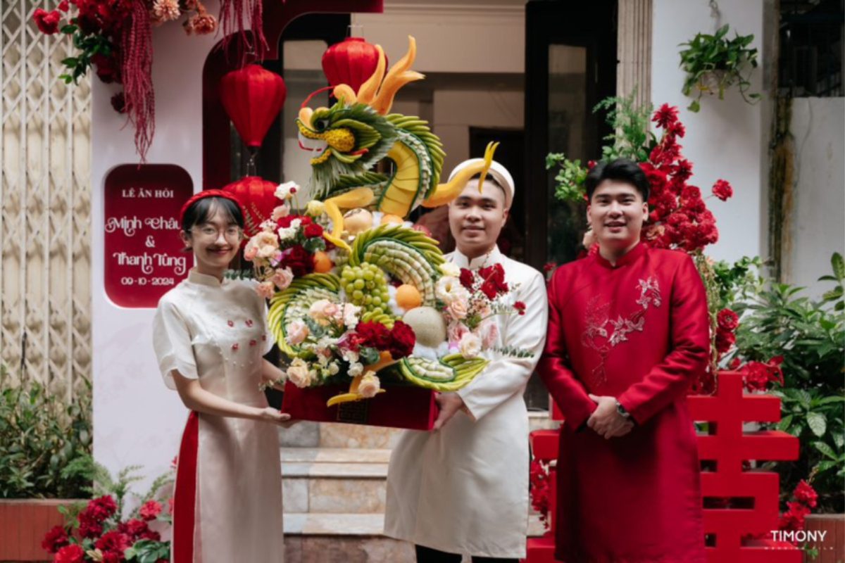 Tráp xin dâu truyền thống chuẩn phong tục Việt Nam, thể hiện sự trang trọng và ý nghĩa tâm linh. (Ảnh: TIFF.vn) 