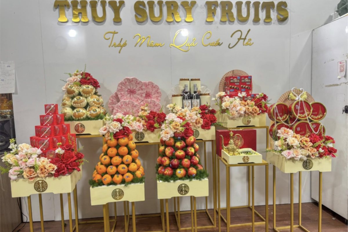 Mâm quả cưới miền Tây phong cách nhẹ nhàng hoài cổ với trái cây đặc sản địa phương. (Ảnh: Sưu tầm) 