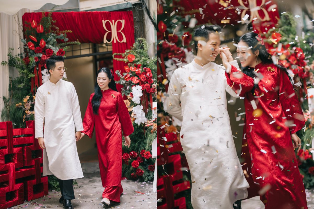 Xem mẫu và thử áo trực tiếp để giúp bạn có cái nhìn khách quan và có cảm nhận thực tế nhất về chất lượng của áo dài ăn hỏi (Ảnh: TIFF.vn)