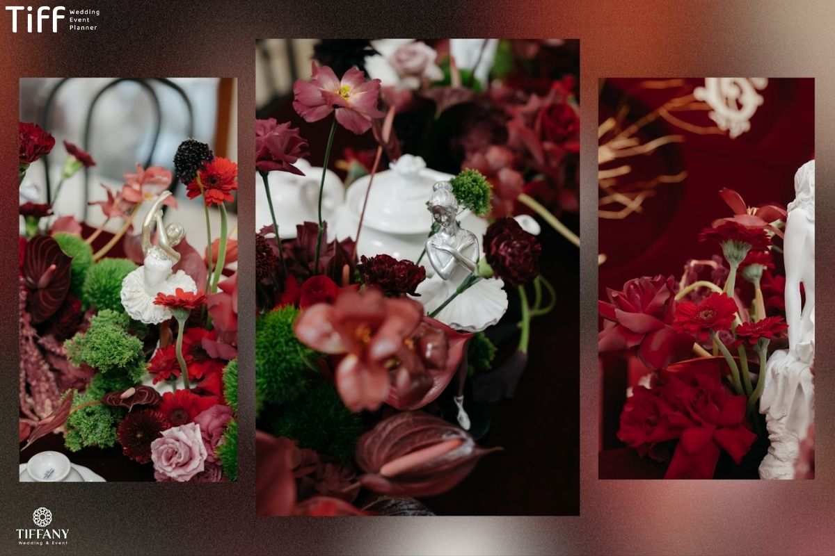 Concept hoa bàn cưới dành cho cặp đôi yêu sắc đỏ sang trọng. (Ảnh: TIFF)