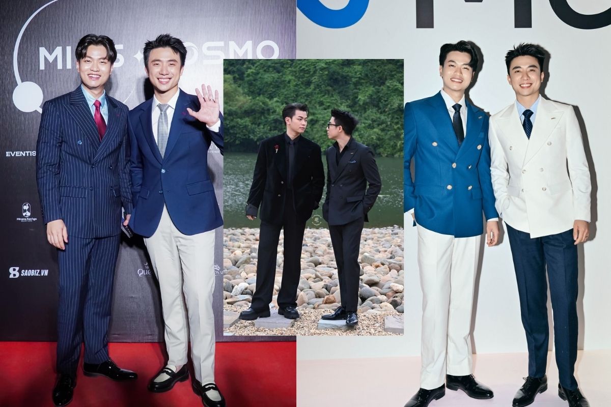 Cặp đôi Ninh Anh Bùi & Tùng Dương mặc mẫu suit của Cooper Co (Ảnh: Cooper Co)