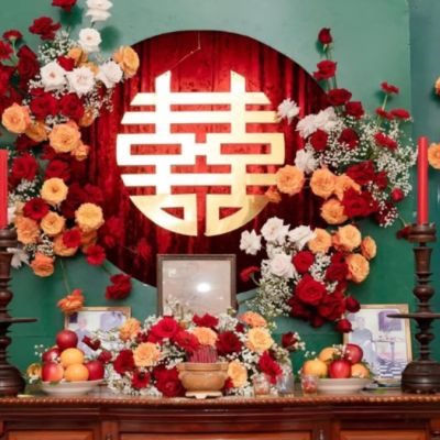 mẫu trang trí bàn thờ gia tiên đám cưới